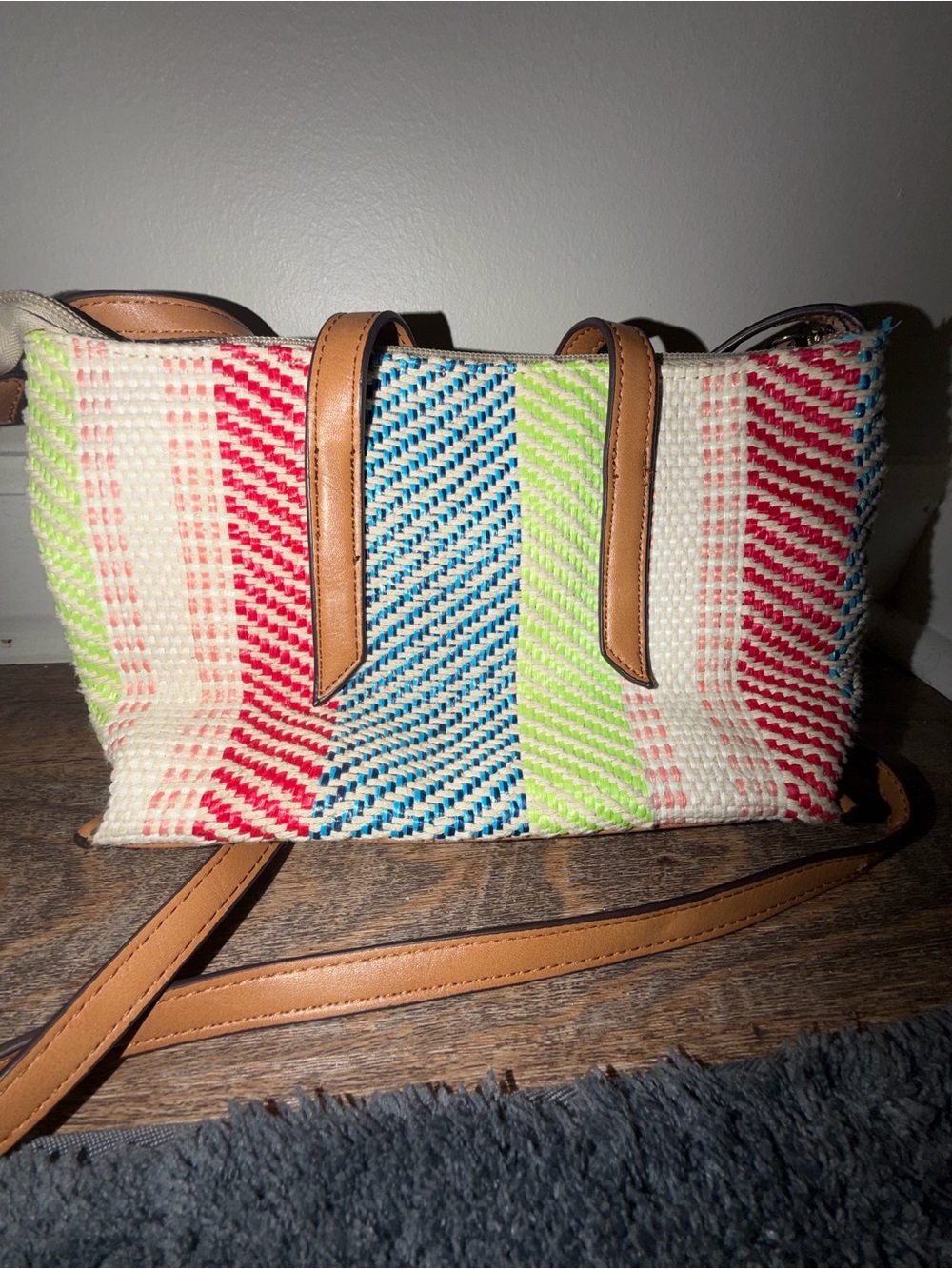 Nautica Multicolor Woven Satchel with Tan Trim - Picture 2 of 5